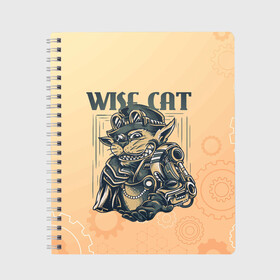 Тетрадь с принтом Wise cat в городе Новоалтайск, 100% бумага | 48 листов, плотность листов — 60 г/м2, плотность картонной обложки — 250 г/м2. Листы скреплены сбоку удобной пружинной спиралью. Уголки страниц и обложки скругленные. Цвет линий — светло-серый
 | Тематика изображения на принте: steampunk | арт | графика | обои | плакат | постер | стимпанк