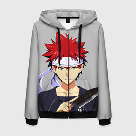 Мужская толстовка 3D на молнии с принтом Food wars Shokugeki no Soma в городе Новоалтайск, 100% полиэстер | длина до линии бедра, манжеты и пояс оформлены мягкой тканевой резинкой, двухслойный капюшон со шнурком для регулировки, спереди молния, по бокам два кармана | anime | cook | food | food wars | manga | shokugeki no soma | аниме | еда | кулинарные поединки сомы | кухня | манга | повар | повар боец сома