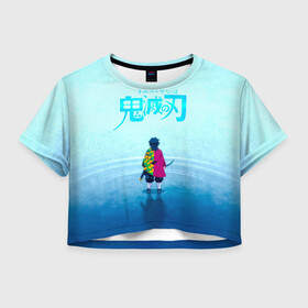 Женская футболка Crop-top 3D с принтом Гию Томиока Kimetsu no Yaiba в городе Новоалтайск, 100% полиэстер | круглая горловина, длина футболки до линии талии, рукава с отворотами | demon slayer | kamado | kimetsu no yaiba | nezuko | tanjiro | аниме | гию томиока | зеницу агацума | иноске хашибира | камадо | клинок | корзинная девочка | манга | музан кибуцуджи | незуко | рассекающий демонов | танджиро
