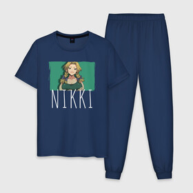 Мужская пижама хлопок с принтом Nikki в городе Новоалтайск, 100% хлопок | брюки и футболка прямого кроя, без карманов, на брюках мягкая резинка на поясе и по низу штанин
 | dr. stone | kohaku | senku | taiju | доктор стоун | исигами сэнку | кохаку | сэнку | тайдзю | цукаса