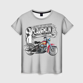Женская футболка 3D с принтом Bike Rally Laughlin 2018 в городе Новоалтайск, 100% полиэфир ( синтетическое хлопкоподобное полотно) | прямой крой, круглый вырез горловины, длина до линии бедер | speed | байкеры | гонки | девушки | скорость