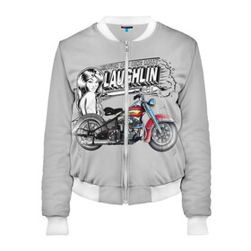 Женский бомбер 3D с принтом Bike Rally Laughlin 2018 в городе Новоалтайск, 100% полиэстер | застегивается на молнию, по бокам два кармана без застежек, мягкие манжеты, по низу бомбера и на воротнике — эластичная резинка | speed | байкеры | гонки | девушки | скорость