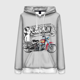 Женская толстовка 3D на молнии с принтом Bike Rally Laughlin 2018 в городе Новоалтайск, 100% полиэстер | длина до линии бедра, манжеты и пояс оформлены мягкой тканевой резинкой, двухслойный капюшон со шнурком для регулировки, спереди молния, по бокам два кармана | speed | байкеры | гонки | девушки | скорость