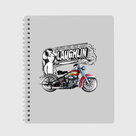 Тетрадь с принтом Bike Rally Laughlin 2018 в городе Новоалтайск, 100% бумага | 48 листов, плотность листов — 60 г/м2, плотность картонной обложки — 250 г/м2. Листы скреплены сбоку удобной пружинной спиралью. Уголки страниц и обложки скругленные. Цвет линий — светло-серый
 | speed | байкеры | гонки | девушки | скорость