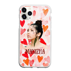 Чехол для iPhone 11 Pro Max матовый с принтом Manizha на фоне сердечек в городе Новоалтайск, Силикон |  | manizha | далеровна | душанбе | евровидение | евровидение 2021 | манижа | певица | таджикистан | хамраева