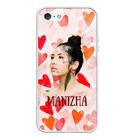 Чехол для iPhone 5/5S матовый с принтом Manizha на фоне сердечек в городе Новоалтайск, Силикон | Область печати: задняя сторона чехла, без боковых панелей | manizha | далеровна | душанбе | евровидение | евровидение 2021 | манижа | певица | таджикистан | хамраева