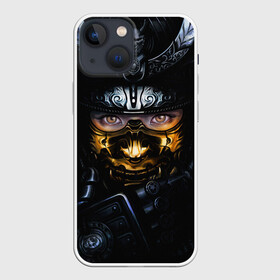 Чехол для iPhone 13 mini с принтом Девушка Самурай в городе Новоалтайск,  |  | Тематика изображения на принте: взгляд | воин | девушка | девушка самурай | лицо | маска | самурай | шлем самурая