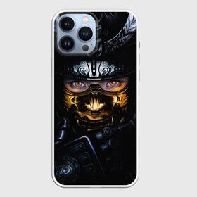 Чехол для iPhone 13 Pro Max с принтом Девушка Самурай в городе Новоалтайск,  |  | Тематика изображения на принте: взгляд | воин | девушка | девушка самурай | лицо | маска | самурай | шлем самурая