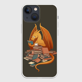 Чехол для iPhone 13 mini с принтом Book Dragon в городе Новоалтайск,  |  | book | books | dragon | knowledge | professor | study | tea | wyvern | виверна | дракон | знания | книга | книги | книжный | профессор | чай
