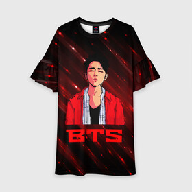 Детское платье 3D с принтом BTS Red and black в городе Новоалтайск, 100% полиэстер | прямой силуэт, чуть расширенный к низу. Круглая горловина, на рукавах — воланы | bts | k pop | kpop | rm | аниме | бтс | ви | джей хоуп | джонгук | кпоп | сюга | чимин | чин | япония