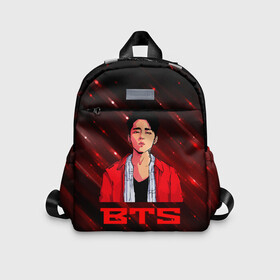 Детский рюкзак 3D с принтом BTS Red and black в городе Новоалтайск, 100% полиэстер | лямки с регулируемой длиной, сверху петелька, чтобы рюкзак можно было повесить на вешалку. Основное отделение закрывается на молнию, как и внешний карман. Внутри дополнительный карман. По бокам два дополнительных кармашка | Тематика изображения на принте: bts | k pop | kpop | rm | аниме | бтс | ви | джей хоуп | джонгук | кпоп | сюга | чимин | чин | япония