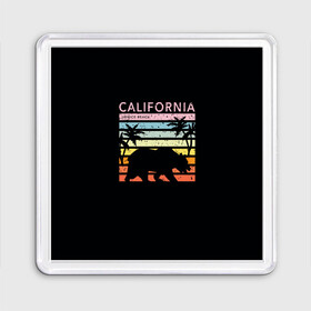 Магнит 55*55 с принтом California гризли на закате в городе Новоалтайск, Пластик | Размер: 65*65 мм; Размер печати: 55*55 мм | california | гризли | закат | лето | медведь | пальмы | солнце