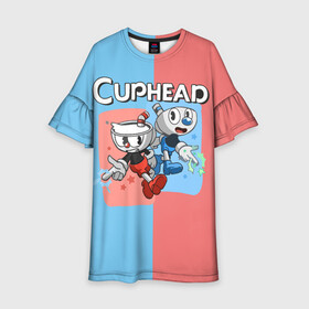 Детское платье 3D с принтом CAPHEAD в городе Новоалтайск, 100% полиэстер | прямой силуэт, чуть расширенный к низу. Круглая горловина, на рукавах — воланы | caphead | cup | mugman | друг | капхейд | кружка | мугман