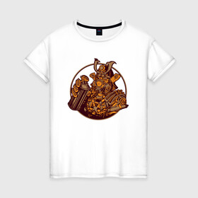 Женская футболка хлопок с принтом Стимпанк Самурай Steampunk Samurai (Z) в городе Новоалтайск, 100% хлопок | прямой крой, круглый вырез горловины, длина до линии бедер, слегка спущенное плечо | samurai | steam punk | steamfest | steampunk | механика | паро панк | паропанк | самурай | стим панк | стимпанк | стимпанк стиль | стимфест | технологии