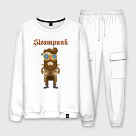 Мужской костюм хлопок с принтом Стимпанк парень Steampunk boy (Z) в городе Новоалтайск, 100% хлопок | на свитшоте круглая горловина, мягкая резинка по низу. Брюки заужены к низу, на них два вида карманов: два “обычных” по бокам и два объемных, с клапанами, расположенные ниже линии бедра. Брюки с мягкой трикотажной резинкой на поясе и по низу штанин. В поясе для дополнительного комфорта — широкие завязки | steam punk | steamfest | steampunk | бойлерпанк | дизельпанк | клокпанк | маннерпанк | механика | научная фантастика | паро панк | паровой панк | паропанк | стим панк | стимпанк | стимпанк стиль | стимфест