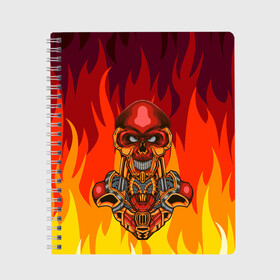 Тетрадь с принтом Меха скелет Steampunk Fire (Z) в городе Новоалтайск, 100% бумага | 48 листов, плотность листов — 60 г/м2, плотность картонной обложки — 250 г/м2. Листы скреплены сбоку удобной пружинной спиралью. Уголки страниц и обложки скругленные. Цвет линий — светло-серый
 | steam punk | steamfest | steampunk | бойлерпанк | дизельпанк | клокпанк | маннерпанк | механика | научная фантастика | паро панк | паровой панк | паропанк | стим панк | стимпанк | стимпанк стиль | стимфест