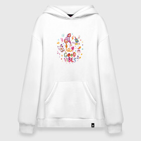 Худи SuperOversize хлопок с принтом Мультяшная надпись Good Vibes в городе Новоалтайск, 70% хлопок, 30% полиэстер, мягкий начес внутри | карман-кенгуру, эластичная резинка на манжетах и по нижней кромке, двухслойный капюшон
 | кот | кристалл | мультяшки | мультяшная | надпись | ноты | радуга | сердце | собака