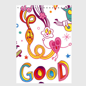Скетчбук с принтом Мультяшная надпись Good Vibes в городе Новоалтайск, 100% бумага
 | 48 листов, плотность листов — 100 г/м2, плотность картонной обложки — 250 г/м2. Листы скреплены сверху удобной пружинной спиралью | кот | кристалл | мультяшки | мультяшная | надпись | ноты | радуга | сердце | собака
