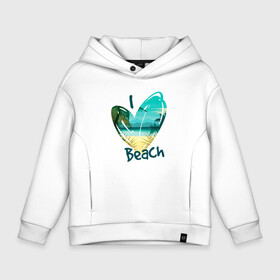 Детское худи Oversize хлопок с принтом Love Beach в городе Новоалтайск, френч-терри — 70% хлопок, 30% полиэстер. Мягкий теплый начес внутри —100% хлопок | боковые карманы, эластичные манжеты и нижняя кромка, капюшон на магнитной кнопке | любовь | море | пальма | пляж | сердце