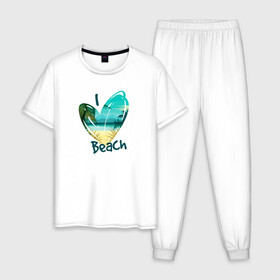Мужская пижама хлопок с принтом Love Beach в городе Новоалтайск, 100% хлопок | брюки и футболка прямого кроя, без карманов, на брюках мягкая резинка на поясе и по низу штанин
 | любовь | море | пальма | пляж | сердце