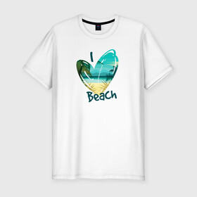 Мужская футболка хлопок Slim с принтом Love Beach в городе Новоалтайск, 92% хлопок, 8% лайкра | приталенный силуэт, круглый вырез ворота, длина до линии бедра, короткий рукав | Тематика изображения на принте: любовь | море | пальма | пляж | сердце