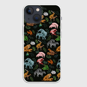 Чехол для iPhone 13 mini с принтом Дикие Звери Паттерн в городе Новоалтайск,  |  | Тематика изображения на принте: animals | зайцы | звери | зебры | кошки | лев | леопард | обезьяны | олени | природа | тигры | фламинго | цветы