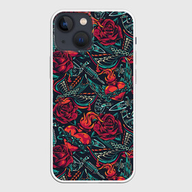 Чехол для iPhone 13 mini с принтом Предвестники в городе Новоалтайск,  |  | алая роза | алые розы | арт | кастет | кастеты | кинжал | кинжалы | ласточка | нож | ножи | острая проволока | проволока | птица | птичка | рисунок | роза | розы | сердечко | сердце | тату | тату машинка