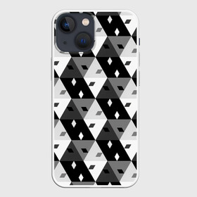 Чехол для iPhone 13 mini с принтом Абстрактные кубики в городе Новоалтайск,  |  | абстракция | арт | белый | вектор | векторный рисунок | игровой кубик | игровые кубики | кубик | кубики | рисунок | треугольник | треугольники | чёрно белый | чёрный
