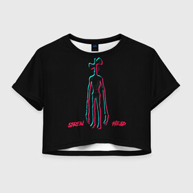Женская футболка Crop-top 3D с принтом SIREN HEAD GLITCH в городе Новоалтайск, 100% полиэстер | круглая горловина, длина футболки до линии талии, рукава с отворотами | 6789 | cartoon | cat | forest | foundation | glitch | head | monster | mountains | scp | siren | sirenhead | глитч | глич | голова | горы | кот | лес | монстр | объект | объекты | сирена | сиреноголовый | фонд | чудище | чудовище