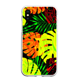 Чехол для iPhone XS Max матовый с принтом ЛИСТЬЯ  в городе Новоалтайск, Силикон | Область печати: задняя сторона чехла, без боковых панелей | summer | джунгли | зелень | кислотный | лесной | летний принт | лето | листья папоротника | огненный | пальмовые листья | пальмы | папоротник | свежий | стильный | тренд | тропики | тропический камуфляж