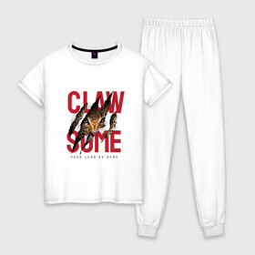 Женская пижама хлопок с принтом Claw some в городе Новоалтайск, 100% хлопок | брюки и футболка прямого кроя, без карманов, на брюках мягкая резинка на поясе и по низу штанин | арт | гепард | графика | животные | звери | надписи
