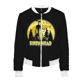Женский бомбер 3D с принтом Siren Head Yellow Moon в городе Новоалтайск, 100% полиэстер | застегивается на молнию, по бокам два кармана без застежек, мягкие манжеты, по низу бомбера и на воротнике — эластичная резинка | 6789 | cartoon | cat | forest | foundation | head | monster | moon | mountains | scp | siren | sirenhead | голова | горы | кот | лес | луна | монстр | объект | объекты | сирена | сиреноголовый | фонд | чудище | чудовище