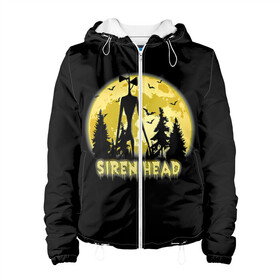 Женская куртка 3D с принтом Siren Head Yellow Moon в городе Новоалтайск, ткань верха — 100% полиэстер, подклад — флис | прямой крой, подол и капюшон оформлены резинкой с фиксаторами, два кармана без застежек по бокам, один большой потайной карман на груди. Карман на груди застегивается на липучку | 6789 | cartoon | cat | forest | foundation | head | monster | moon | mountains | scp | siren | sirenhead | голова | горы | кот | лес | луна | монстр | объект | объекты | сирена | сиреноголовый | фонд | чудище | чудовище