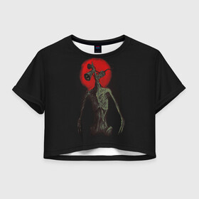 Женская футболка Crop-top 3D с принтом Siren Head Monster в городе Новоалтайск, 100% полиэстер | круглая горловина, длина футболки до линии талии, рукава с отворотами | 6789 | cartoon | cat | forest | foundation | head | monster | mountains | scp | siren | sirenhead | голова | горы | кот | лес | монстр | объект | объекты | сирена | сиреноголовый | фонд | чудище | чудовище