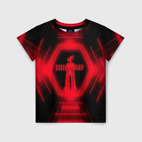 Детская футболка 3D с принтом Siren Head Glow в городе Новоалтайск, 100% гипоаллергенный полиэфир | прямой крой, круглый вырез горловины, длина до линии бедер, чуть спущенное плечо, ткань немного тянется | siren head | линии | монстр | неон | свечение | сиреноголовый