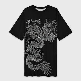 Платье-футболка 3D с принтом ЧБ Дракон в городе Новоалтайск,  |  | beast | dragon | дракон | животные | зверь | змей | когти | огонь | узор | чб