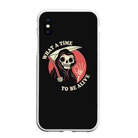 Чехол для iPhone XS Max матовый с принтом Friendly Grim Reaper в городе Новоалтайск, Силикон | Область печати: задняя сторона чехла, без боковых панелей | Тематика изображения на принте: a | alive | be | friendly | grrim | ok | reaper | time | to | what | дружелюбная | жнец | косой | ок | с | старуха
