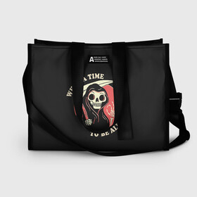 Сумка-шоппер 3D с принтом Friendly Grim Reaper в городе Новоалтайск, 100% полиэстер | застегивается на металлическую кнопку; внутренний карман застегивается на молнию. Стенки укреплены специальным мягким материалом, чтобы защитить содержимое от несильных ударов
 | a | alive | be | friendly | grrim | ok | reaper | time | to | what | дружелюбная | жнец | косой | ок | с | старуха