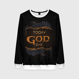 Женский свитшот 3D с принтом God day GOW в городе Новоалтайск, 100% полиэстер с мягким внутренним слоем | круглый вырез горловины, мягкая резинка на манжетах и поясе, свободная посадка по фигуре | gad of war | game | games | god of war | god of wor | бог войны | игра | игры | кинжалы | кратос | праздник