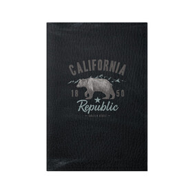 Обложка для паспорта матовая кожа с принтом California republic в городе Новоалтайск, натуральная матовая кожа | размер 19,3 х 13,7 см; прозрачные пластиковые крепления | bear | california | republic | state | калифорния | медведь | республика