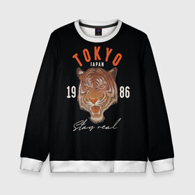 Детский свитшот 3D с принтом Tokyo Tiger Japan в городе Новоалтайск, 100% полиэстер | свободная посадка, прямой крой, мягкая тканевая резинка на рукавах и понизу свитшота | japan | tokyo | большая кошка | полосатый | тигр | тигрица | токио | хищник