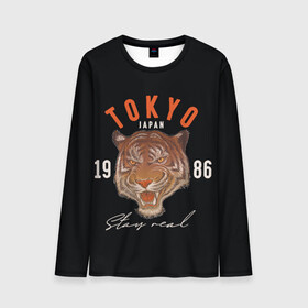 Мужской лонгслив 3D с принтом Tokyo Tiger Japan в городе Новоалтайск, 100% полиэстер | длинные рукава, круглый вырез горловины, полуприлегающий силуэт | japan | tokyo | большая кошка | полосатый | тигр | тигрица | токио | хищник