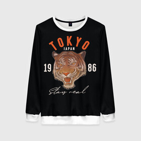 Женский свитшот 3D с принтом Tokyo Tiger Japan в городе Новоалтайск, 100% полиэстер с мягким внутренним слоем | круглый вырез горловины, мягкая резинка на манжетах и поясе, свободная посадка по фигуре | japan | tokyo | большая кошка | полосатый | тигр | тигрица | токио | хищник