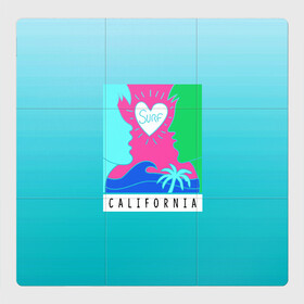 Магнитный плакат 3Х3 с принтом CALIFORNIA SURF в городе Новоалтайск, Полимерный материал с магнитным слоем | 9 деталей размером 9*9 см | california | love | surf | влюбленные | закат | калифорния | любовь | море | пальма