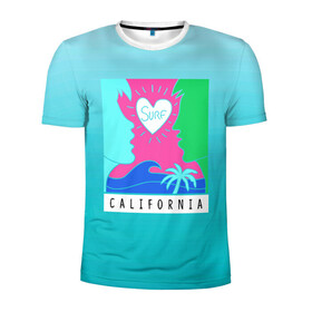 Мужская футболка 3D спортивная с принтом CALIFORNIA SURF в городе Новоалтайск, 100% полиэстер с улучшенными характеристиками | приталенный силуэт, круглая горловина, широкие плечи, сужается к линии бедра | california | love | surf | влюбленные | закат | калифорния | любовь | море | пальма