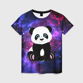 Женская футболка 3D с принтом Space Panda в городе Новоалтайск, 100% полиэфир ( синтетическое хлопкоподобное полотно) | прямой крой, круглый вырез горловины, длина до линии бедер | animal | bear | panda | space | star | вселенная | галактика | животные | звёзды | космос | медведь | миша | панда
