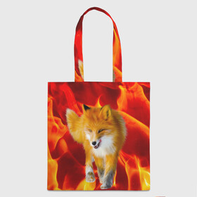 Шоппер 3D с принтом Fire Fox в городе Новоалтайск, 100% полиэстер | Плотность: 200 г/м2; Размер: 34×35 см; Высота лямок: 30 см | animal | fire | fox | texture | битва огней | животные | лис | лиса | огонь | пламя | стихия | текстура