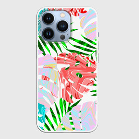 Чехол для iPhone 13 Pro с принтом ЛИСТЬЯ 2.0 в городе Новоалтайск,  |  | Тематика изображения на принте: summer | абстракция | коллаж | летний принт | лето | листья папоротника | нежный | неоновый | огненный | пальмовые листья | пальмы | папоротник | свежий | стильный | тренд | тропики