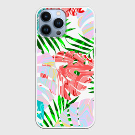 Чехол для iPhone 13 Pro Max с принтом ЛИСТЬЯ 2.0 в городе Новоалтайск,  |  | Тематика изображения на принте: summer | абстракция | коллаж | летний принт | лето | листья папоротника | нежный | неоновый | огненный | пальмовые листья | пальмы | папоротник | свежий | стильный | тренд | тропики