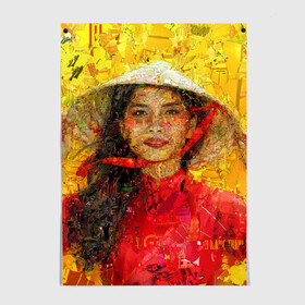 Постер с принтом Вьетнам в городе Новоалтайск, 100% бумага
 | бумага, плотность 150 мг. Матовая, но за счет высокого коэффициента гладкости имеет небольшой блеск и дает на свету блики, но в отличии от глянцевой бумаги не покрыта лаком | вьетнам | девушка | лето | молодежное | пестрое | позитив